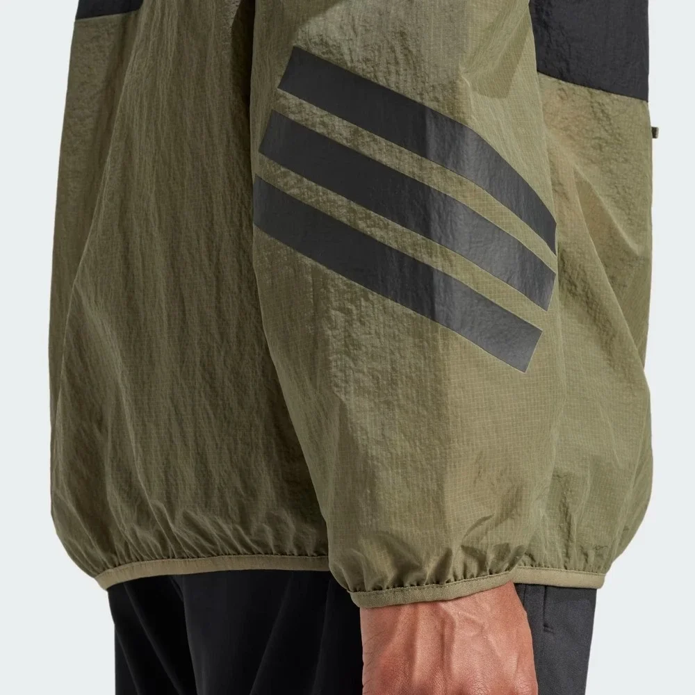 Adidas Future Icons 3-Stripes Woven 1/2 Zip Windbreaker Adult L Green Black